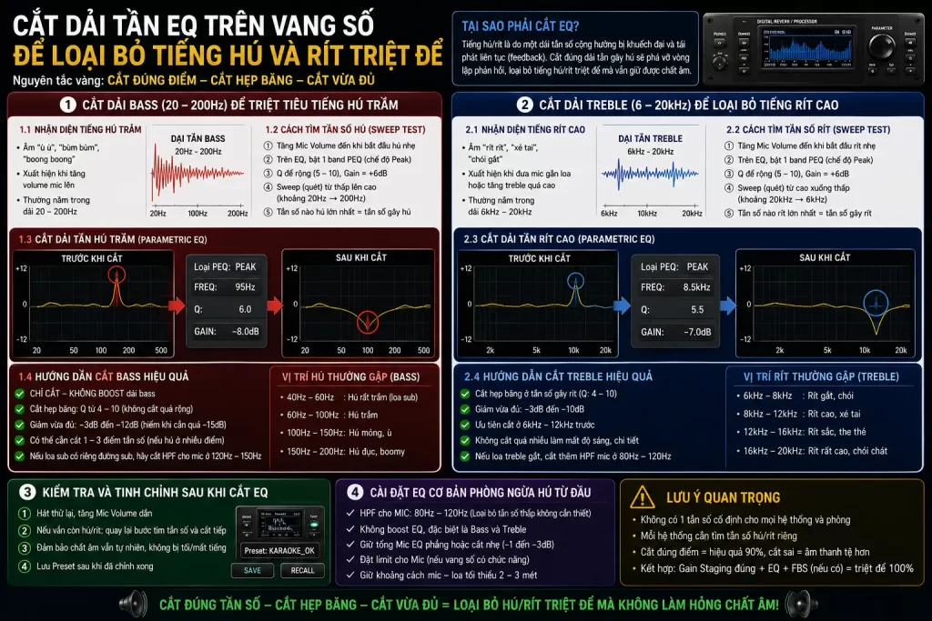 Cắt Dải Tần EQ Trên Vang Số Để Loại Bỏ Tiếng Hú Và Rít Triệt Để
