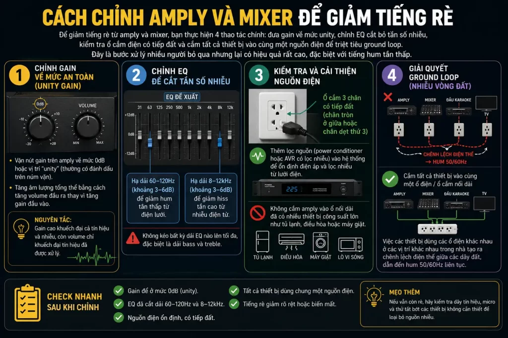 Cách Chỉnh Amply và Mixer Để Giảm Tiếng Rè