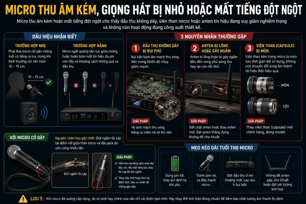 Micro Thu Âm Kém, Giọng Hát Bị Nhỏ Hoặc Mất Tiếng Đột Ngột