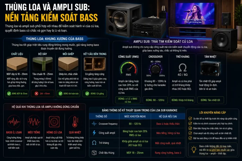 Thùng loa và ampli sub: nền tảng kiểm soát bass
