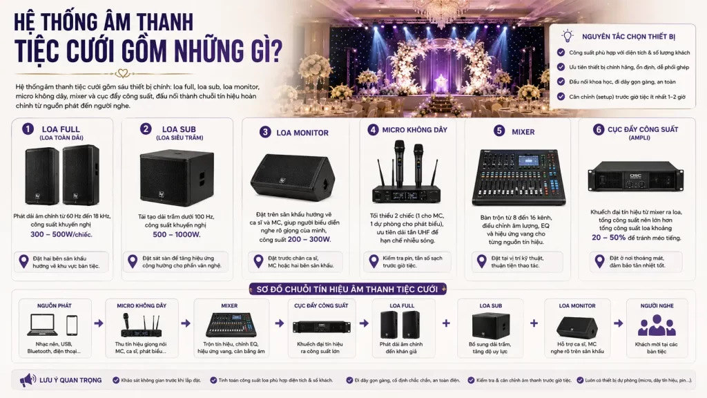 Hệ thống ánh sáng tiệc cưới gồm những gì