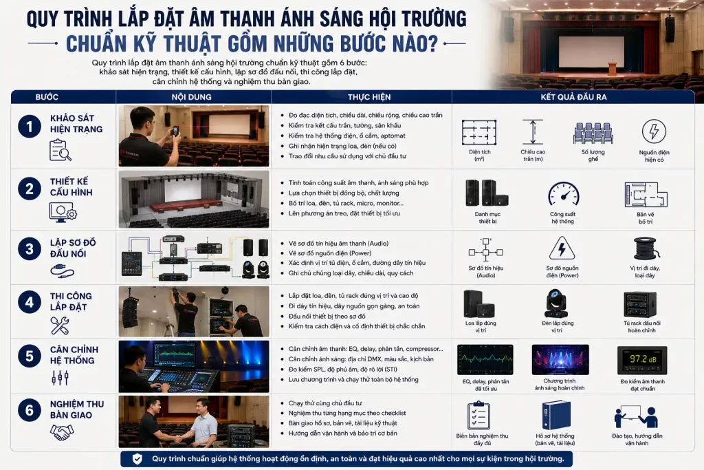 Quy Trinh Lap Dat Am Thanh Anh Sang Hoi Truong Chuan Ky Thuat Gom Nhung Buoc Nao