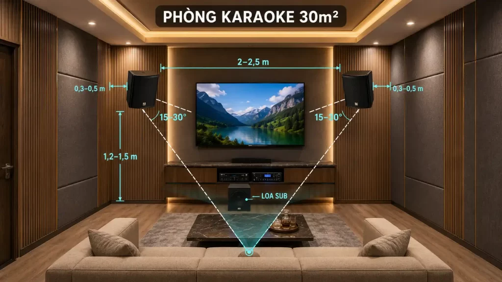 Setup Âm Thanh Karaoke Phòng 30m²: Quy Trình, Thiết Bị Và Chi Phí 1 Cách Bố Trí Loa Karaoke Trong Phòng 30m² Để Âm Thanh Cân Bằng?