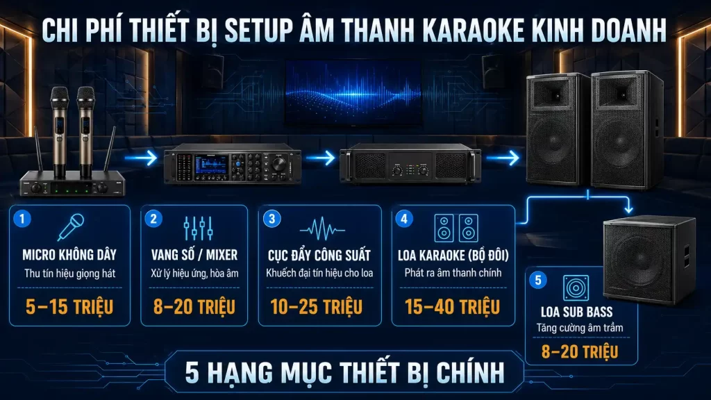 Chi Phí Setup Âm Thanh Phòng Karaoke Kinh Doanh Bao Nhiêu? Bảng Giá Chi Tiết 2 Chi Phí Setup Âm Thanh Phòng Karaoke Kinh Doanh Gồm Những Hạng Mục Thiết Bị Nào?