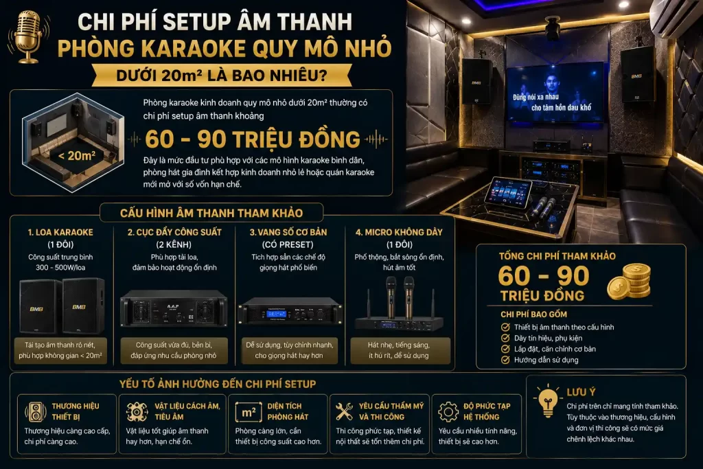 Chi Phí Setup Âm Thanh Phòng Karaoke Quy Mô Nhỏ (Dưới 20m²) Là Bao Nhiêu?