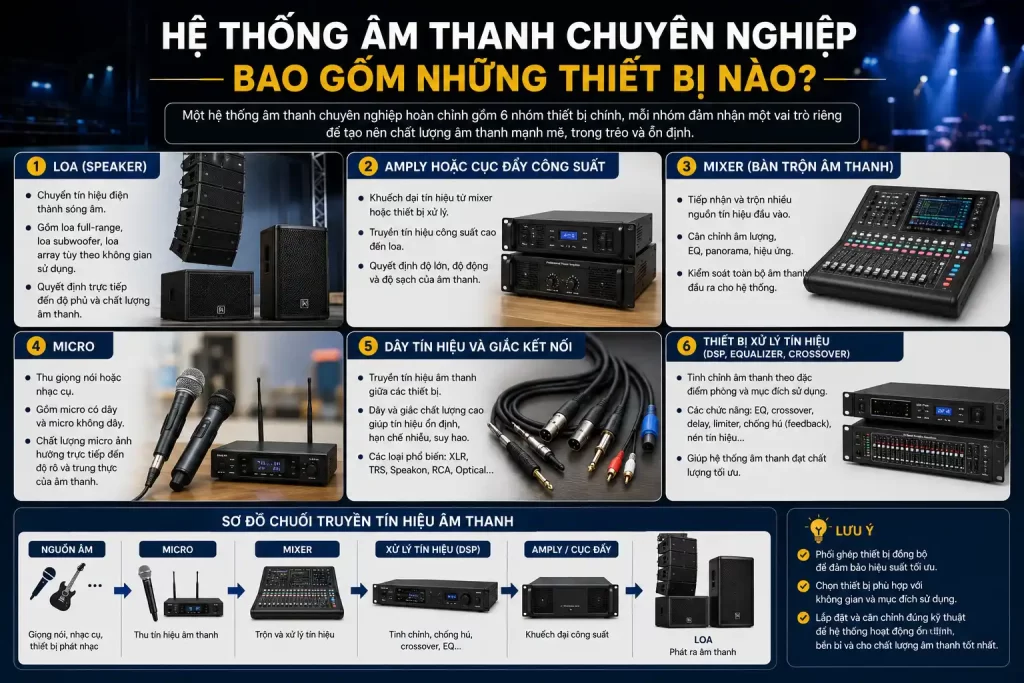 Hệ Thống Âm Thanh Chuyên Nghiệp Bao Gồm Những Thiết Bị Nào?