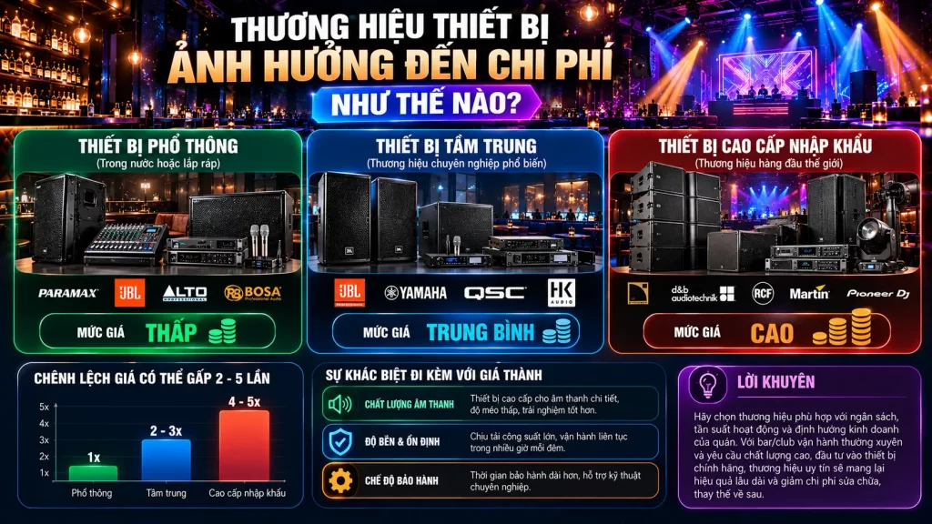 Chi Phí Đầu Tư Hệ Thống Âm Thanh Bar Club Bao Nhiêu Là Hợp Lý? 2 Thương Hiệu Thiết Bị Ảnh Hưởng Đến Chi Phí Như Thế Nào?