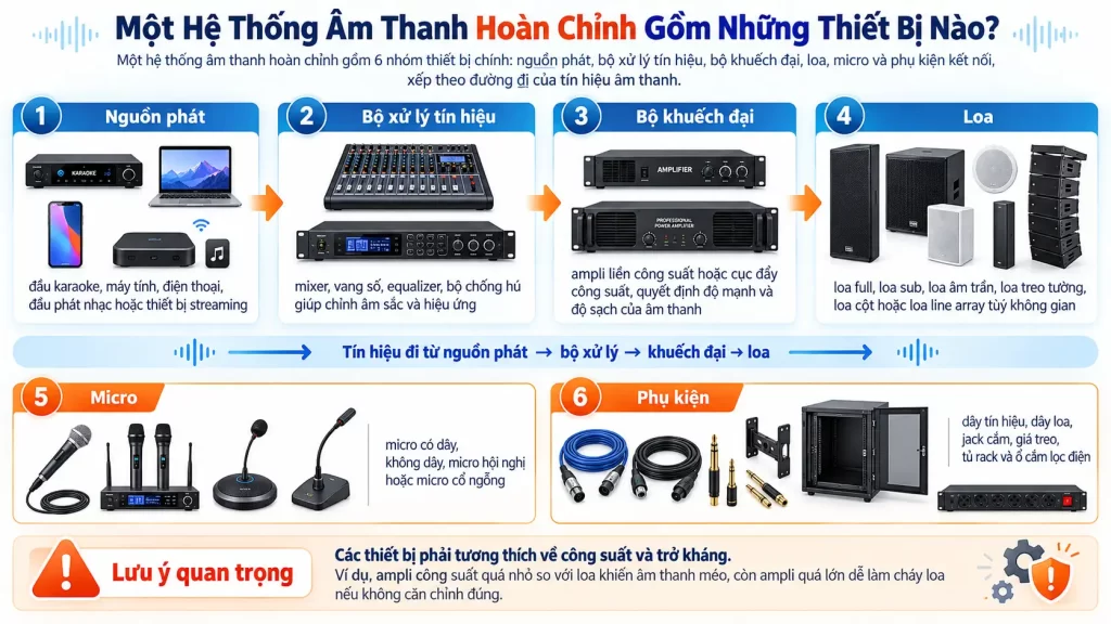 Một Hệ Thống Âm Thanh Hoàn Chỉnh Gồm Những Thiết Bị Nào?