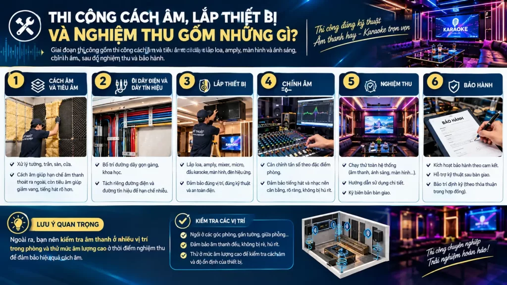 Công Ty Lắp Đặt Phòng Karaoke Tại Ba Đình Hà Nội: Dịch Vụ, Quy Trình, Báo Giá Và Cách Chọn Đơn Vị Uy Tín 3 Thi công cách âm, lắp thiết bị và nghiệm thu gồm những gì?