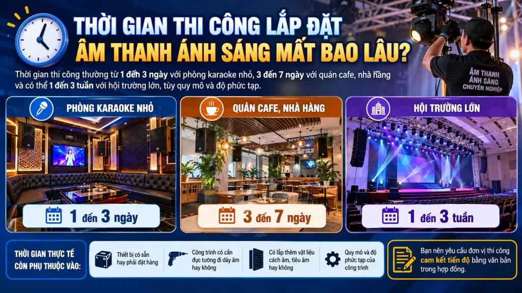 Thời Gian Thi Công Lắp Đặt Âm Thanh Ánh Sáng Mất Bao Lâu?