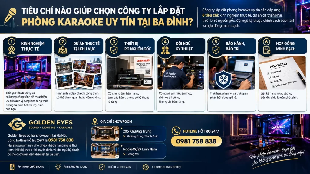 Công Ty Lắp Đặt Phòng Karaoke Tại Ba Đình Hà Nội: Dịch Vụ, Quy Trình, Báo Giá Và Cách Chọn Đơn Vị Uy Tín 2 Tiêu chí nào giúp chọn công ty lắp đặt phòng karaoke uy tín tại Ba Đình?